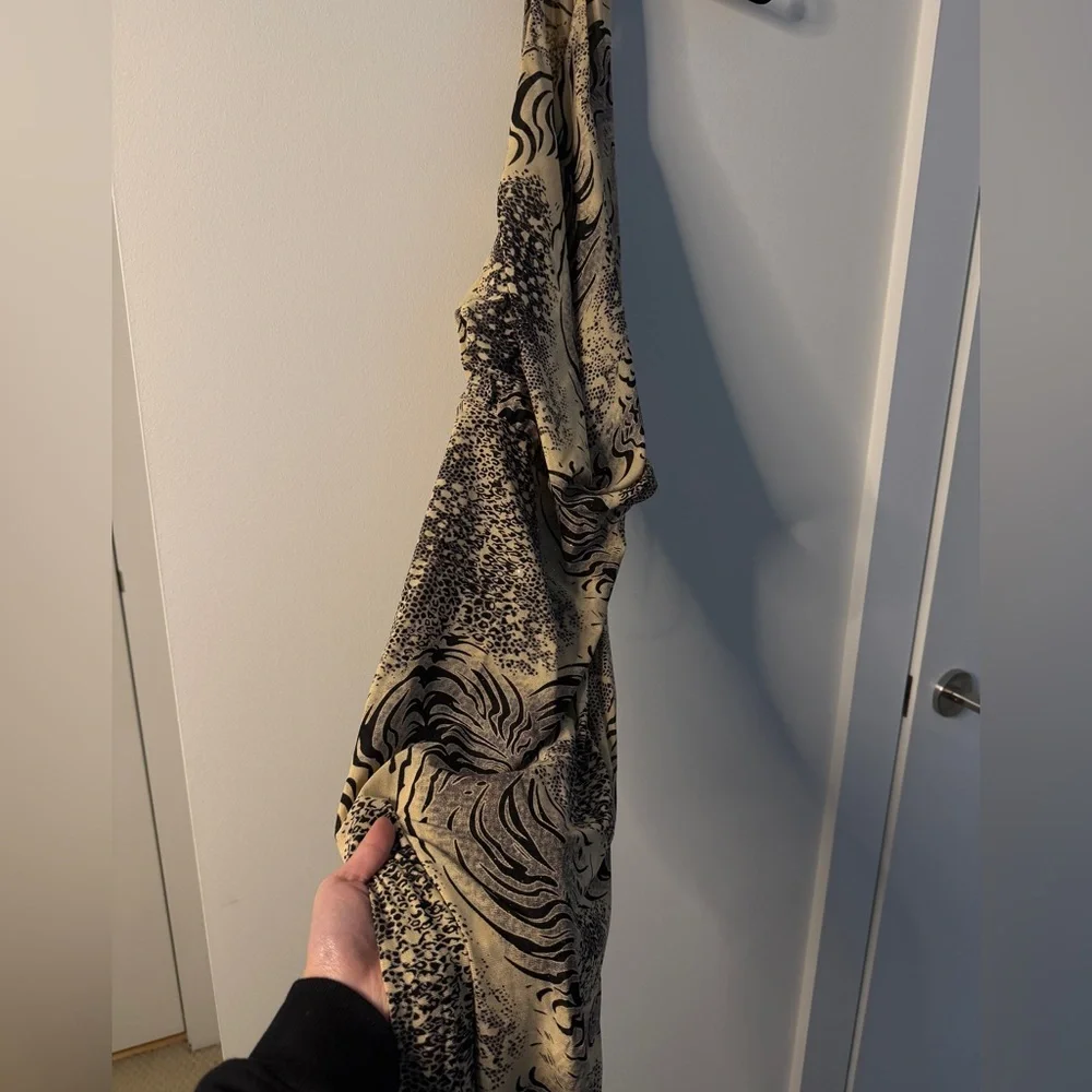 Revolve Superdown Stefania Gown Animal Print Zebra Cowl Neck Low Back Maxi Dress - Picture 3 of 8